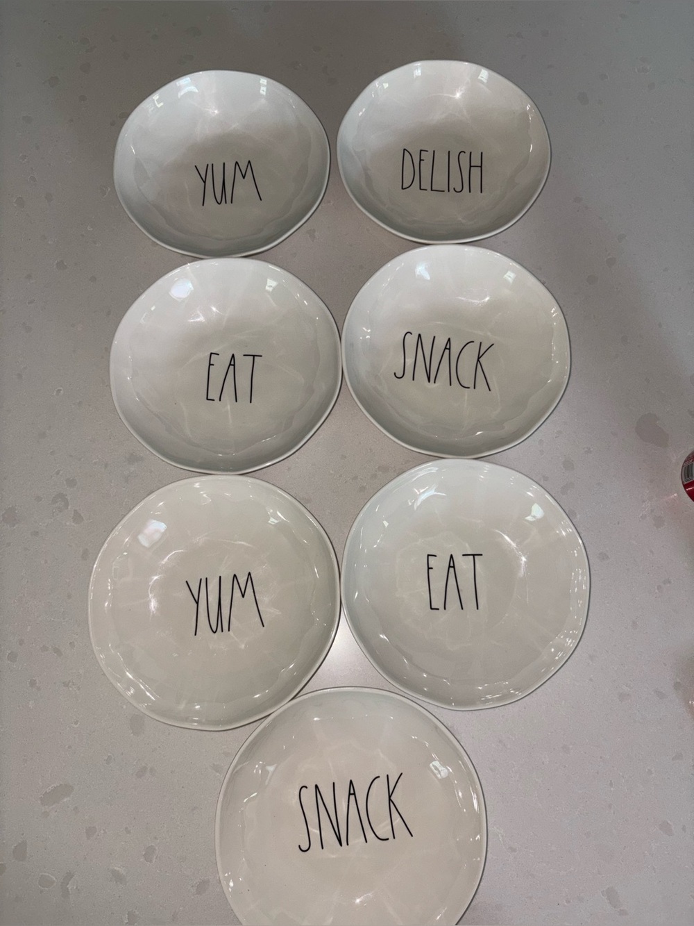 Rae Dunn Melamine 8.5” Pasta Bowls Set of 7 YUM SNACK Farmhouse Cottagecore EUC